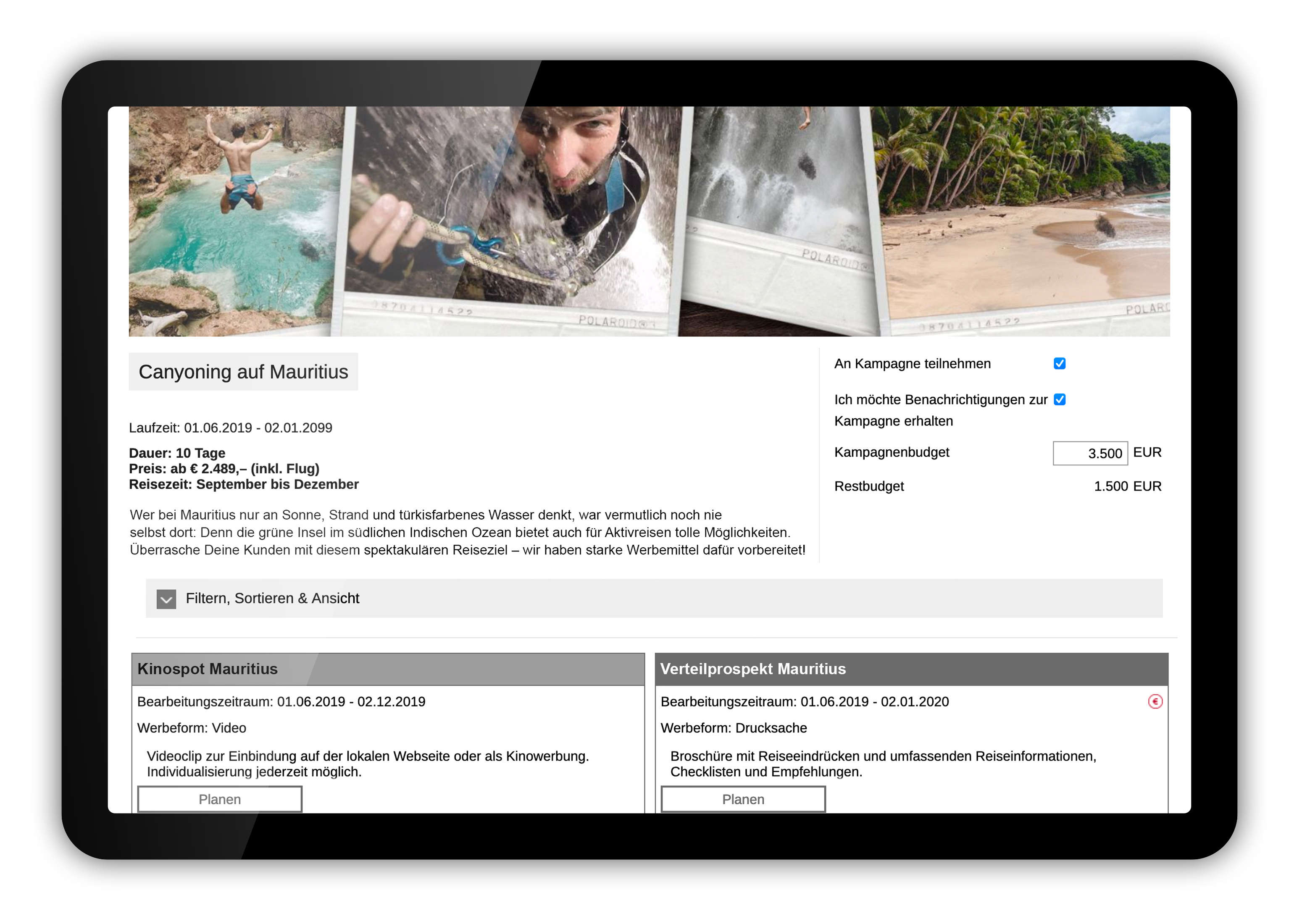 Budgetplanung im Marketingplaner